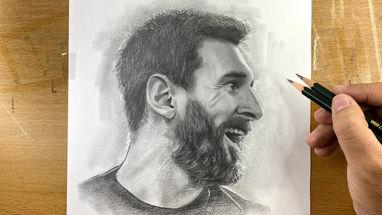 How to Draw Portrait Lionel Messi from photo in Graphite Pencil