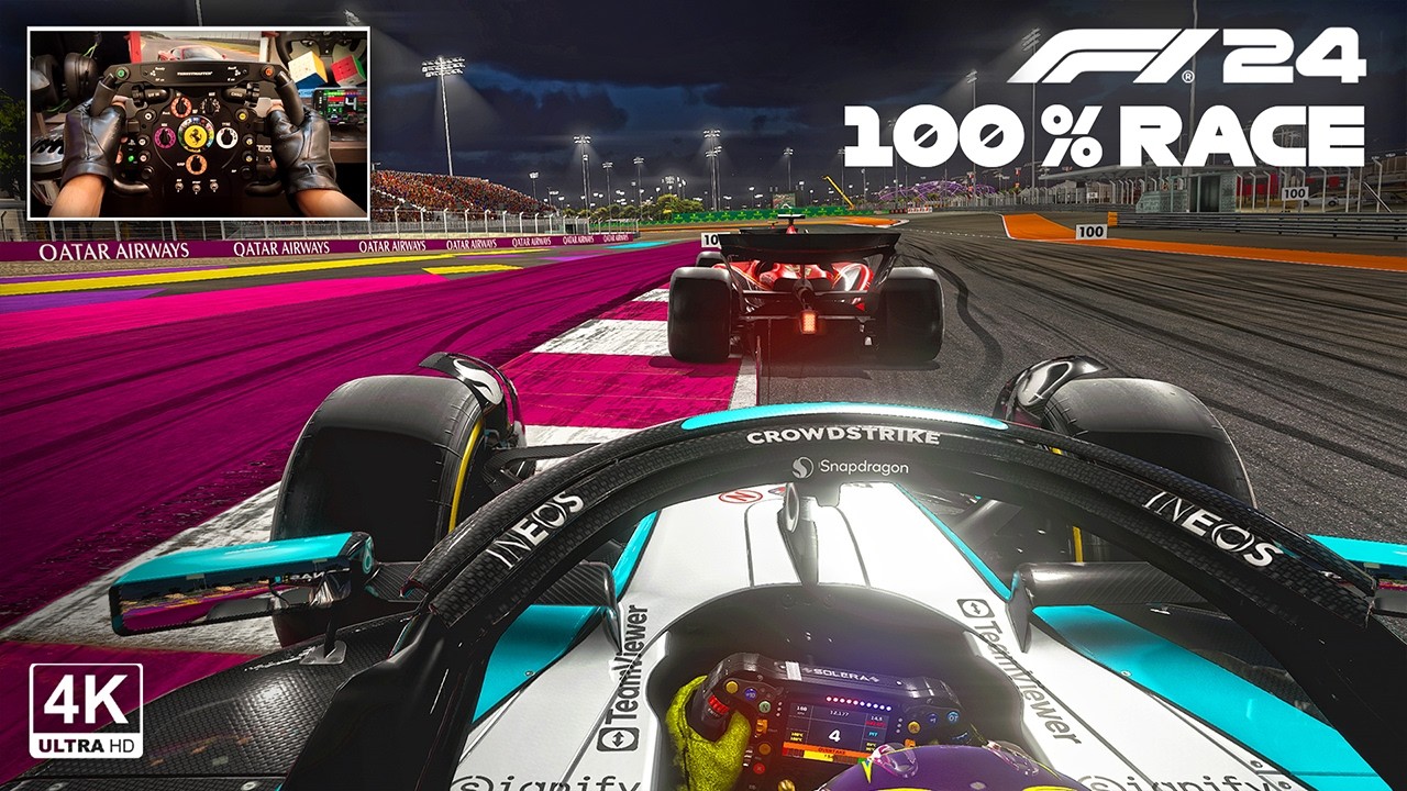 Lewis Hamilton's Mercedes AMG F1 W15 - F1 24 100% Race Qatar GP | Steering Wheel Gameplay