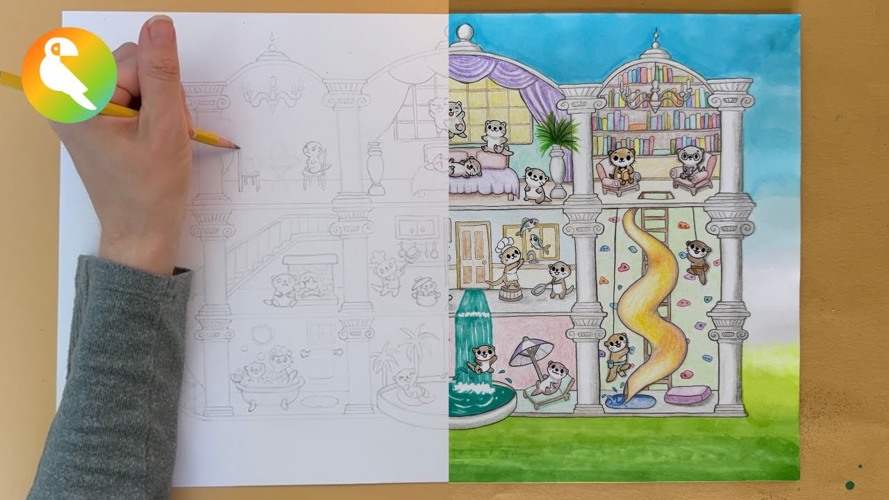 Step-by-Step Otter Mansion Drawing | For Kids & Teachers