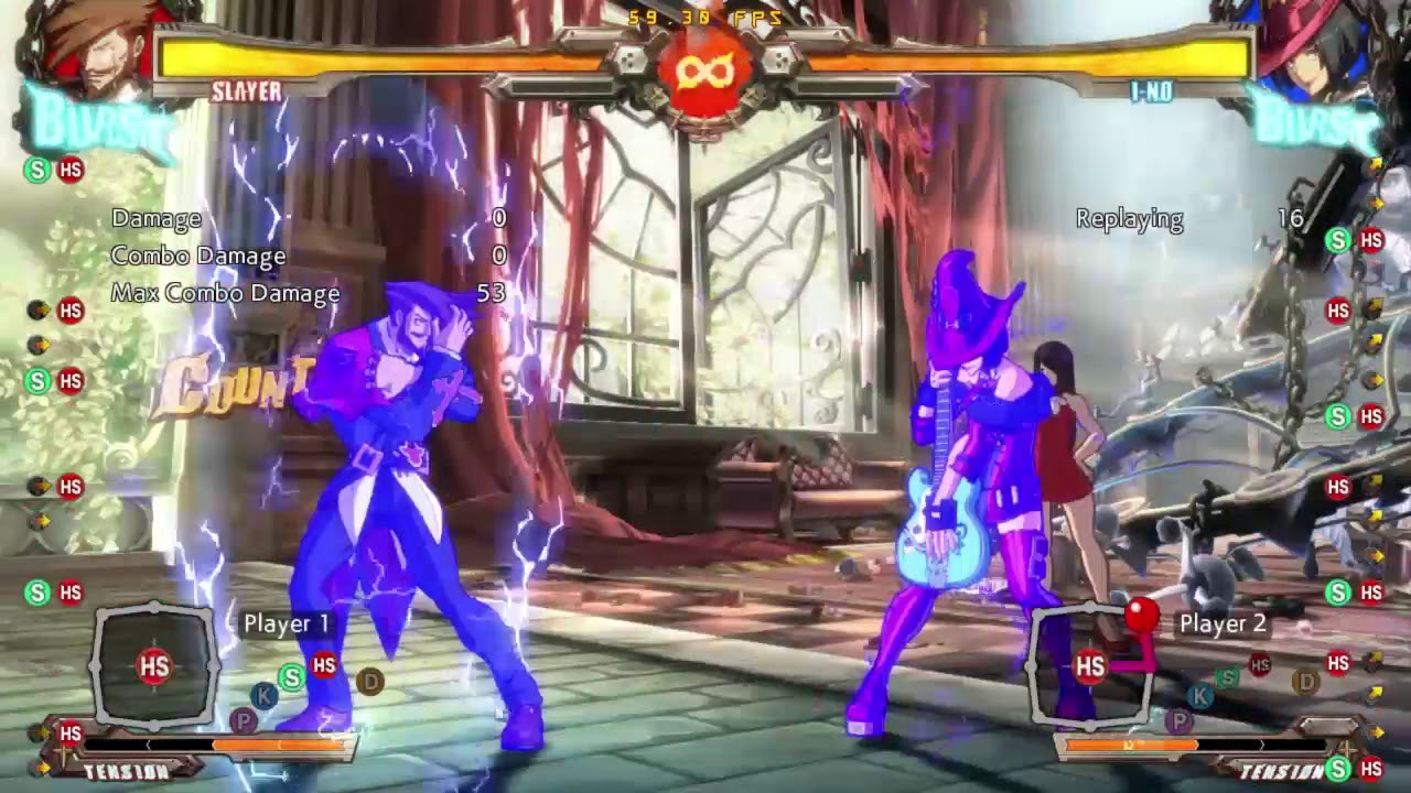 GGXrd Slayer vs I-No - Round start I-No jump back rising jH