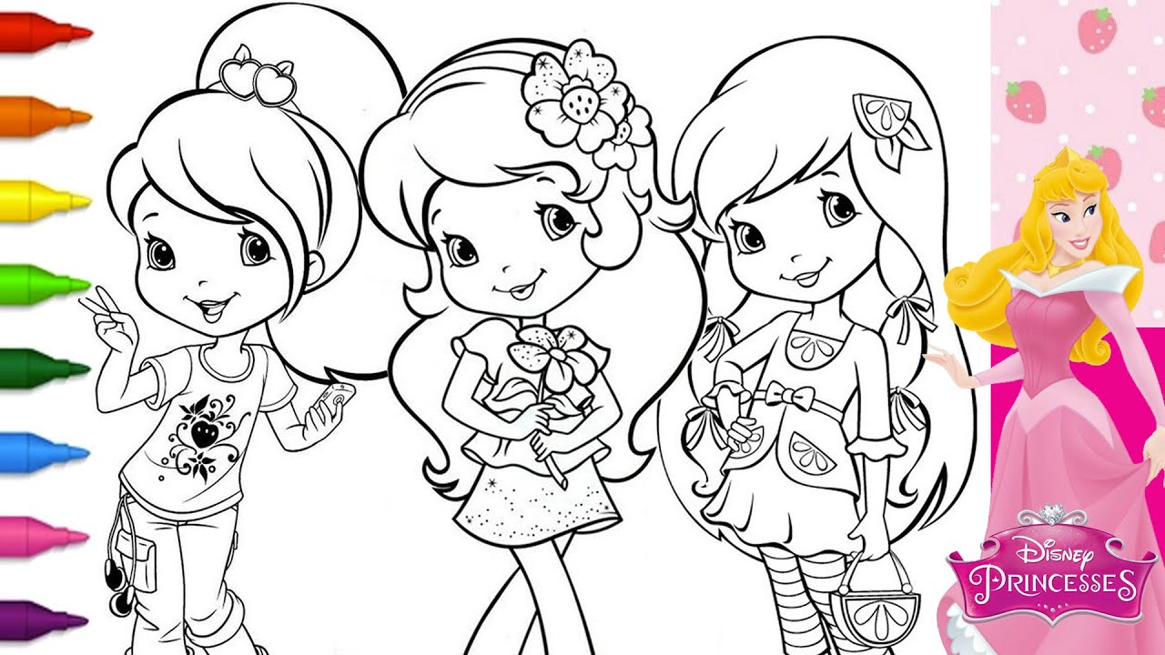 Strawberry Shortcake MAKEOVER Coloring Page AS Disney Princess AURORA MULAN MERIDA - Coloring Book