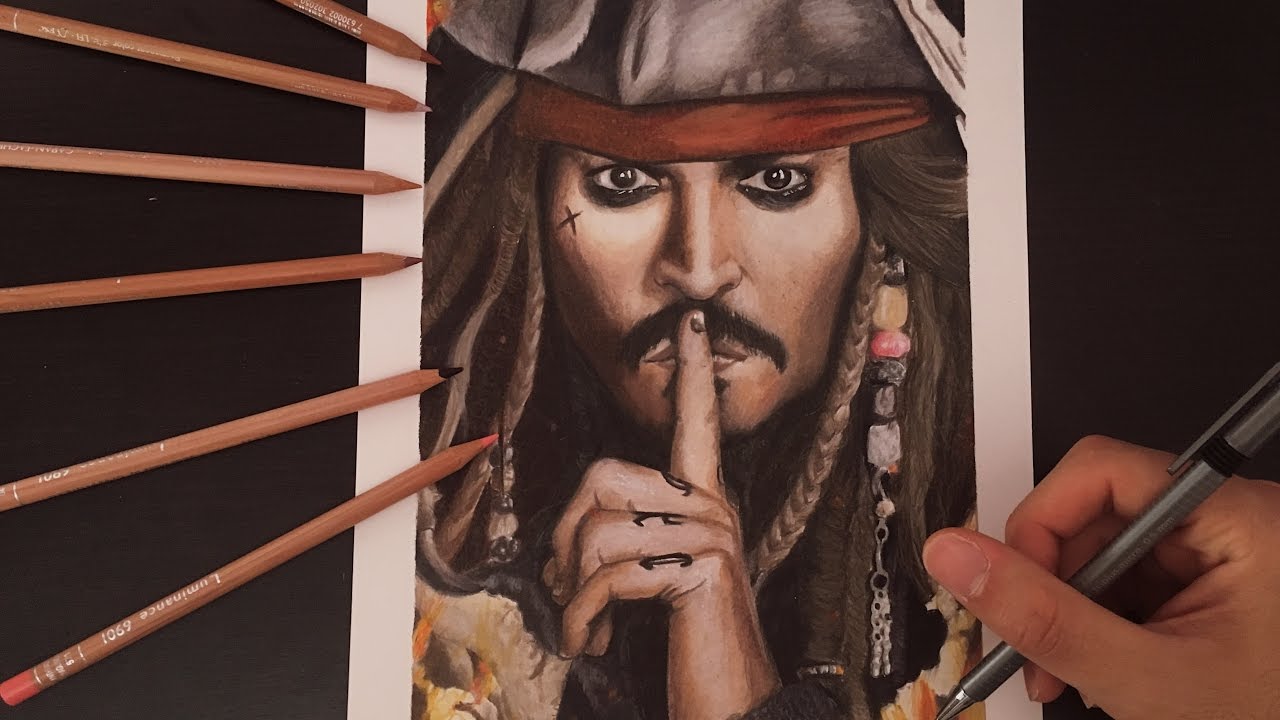 Jack Sparrow Drawing By Carlo Minichiello - Speed drawing with colored pencil