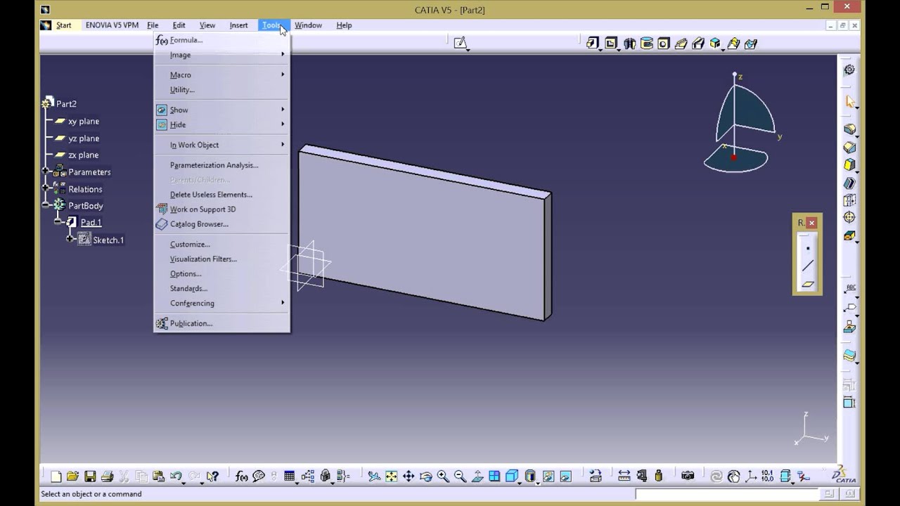 Curso Catia . Clase 5.  Pad 2.  Creación de parametros