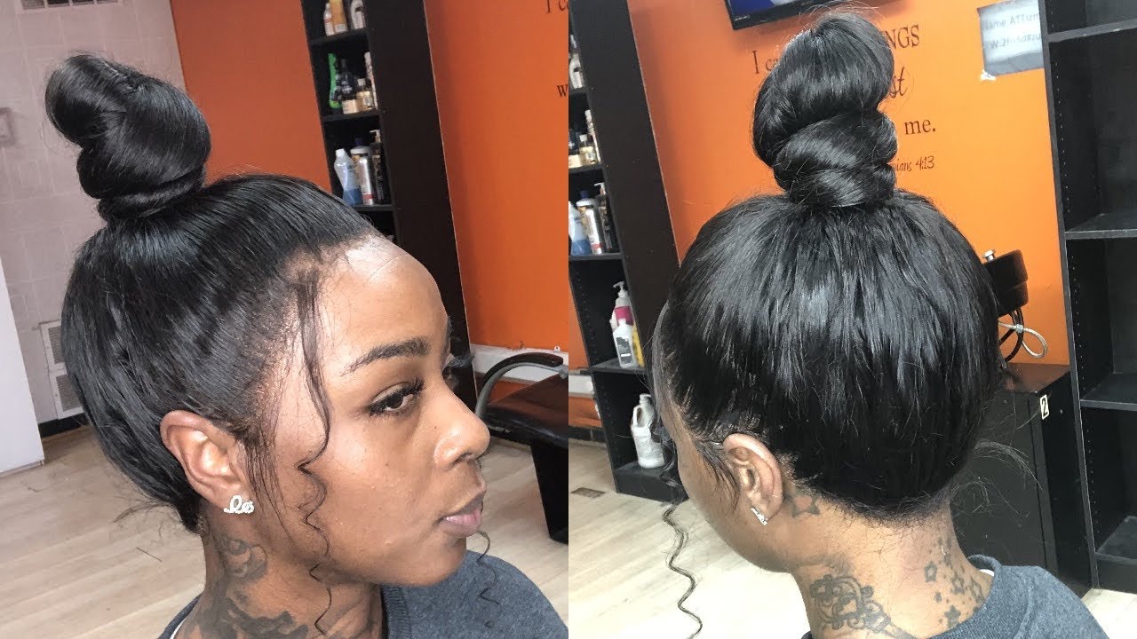 LAYING 360 FRONTAL SEWIN AS FLAT AS A FULL LACE WIG | HIGH SLEEK BUN TUTORIAL (Using 360 lace band)