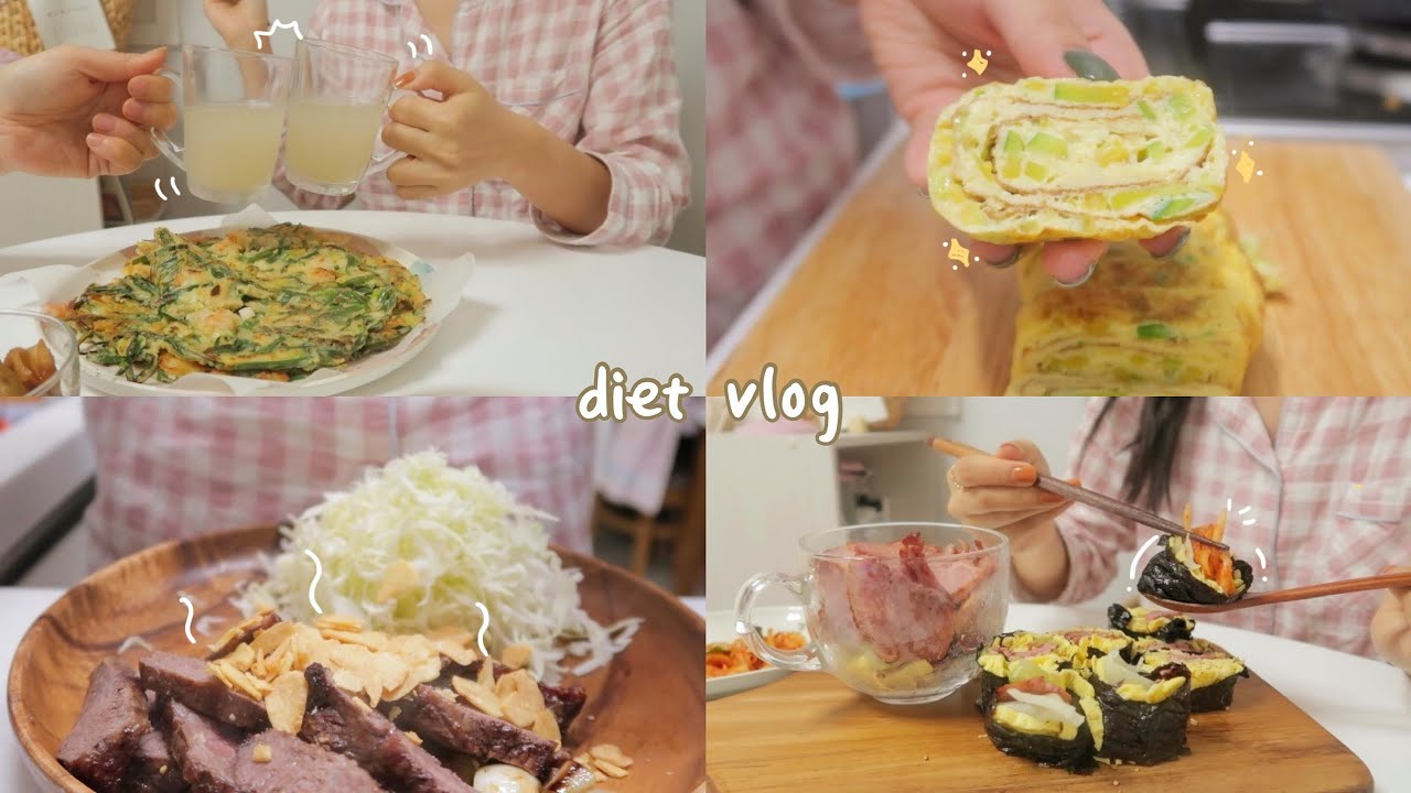 SUB)🥫집밥이 좋은 -10kg다이어터의 건강한 다이어트식단 요리브이로그(갈릭스테이크,키토김밥,새우부추전,순두부파스타,계란말이)mukbang|food vlog|slow diet