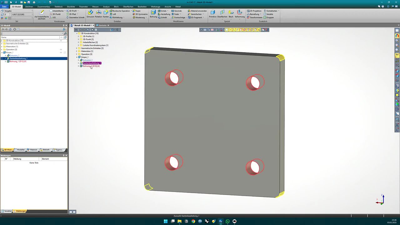 23.  Bearbeitung verschieben in in-CAD 3D / TENADO&reg; METALL 3D