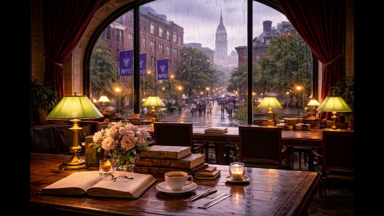 Rainy Afternoon at NYU 🌧️ | 3 Hours of Cozy Library Rain Ambience
