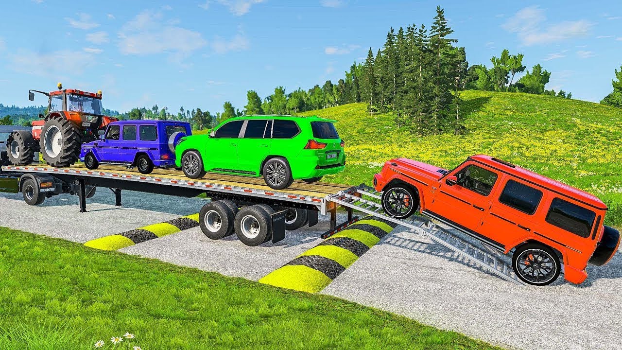 Flatbed Truck Mcqueen #47 | Transportation with Truck - Pothole vs Car - Beamng.Drive