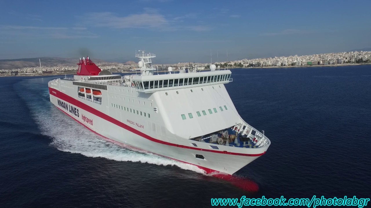Aerial (drone) video - Knossos Palace leaving Piraeus