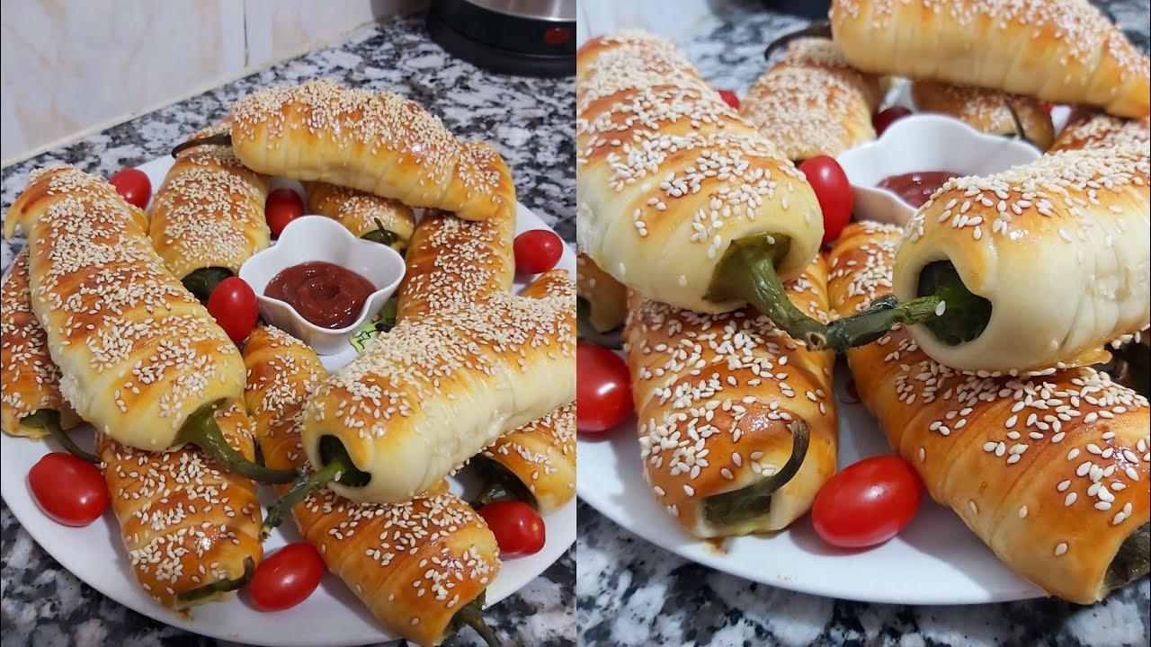 دائما مع السهل اللذيذ 😋فلفل محشي في الفرن بعجينة ذهبية رائعة وصفة من اروع ما يكون