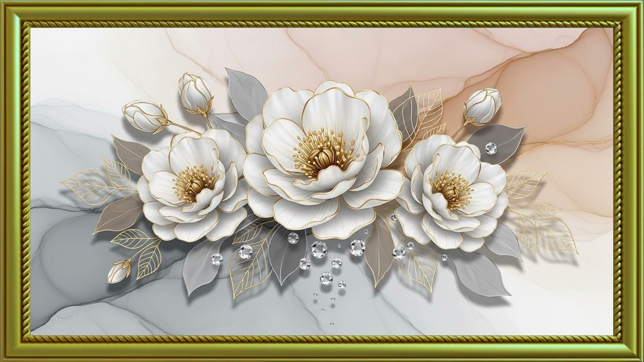 Sophisticated Gold-Accent Flower Artwork 4K | Extended 2-Hour Elegant Display
