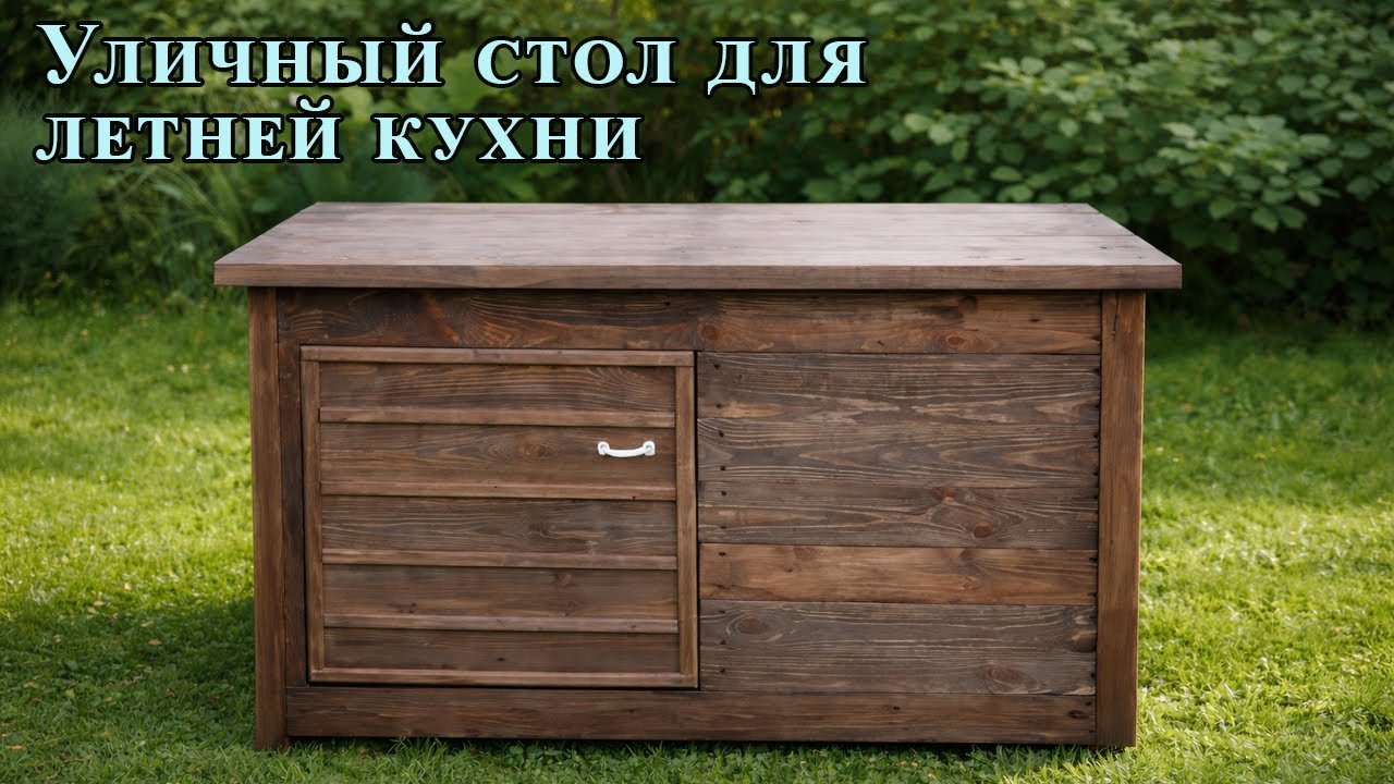 Деревянный стол для летней кухни