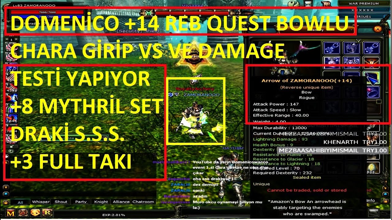Domenico Vs Turnuvası Şampiyonu +14 Rebli Okçu Charla Vs Atıyor Ve Damage İnceliyor - Knight Online