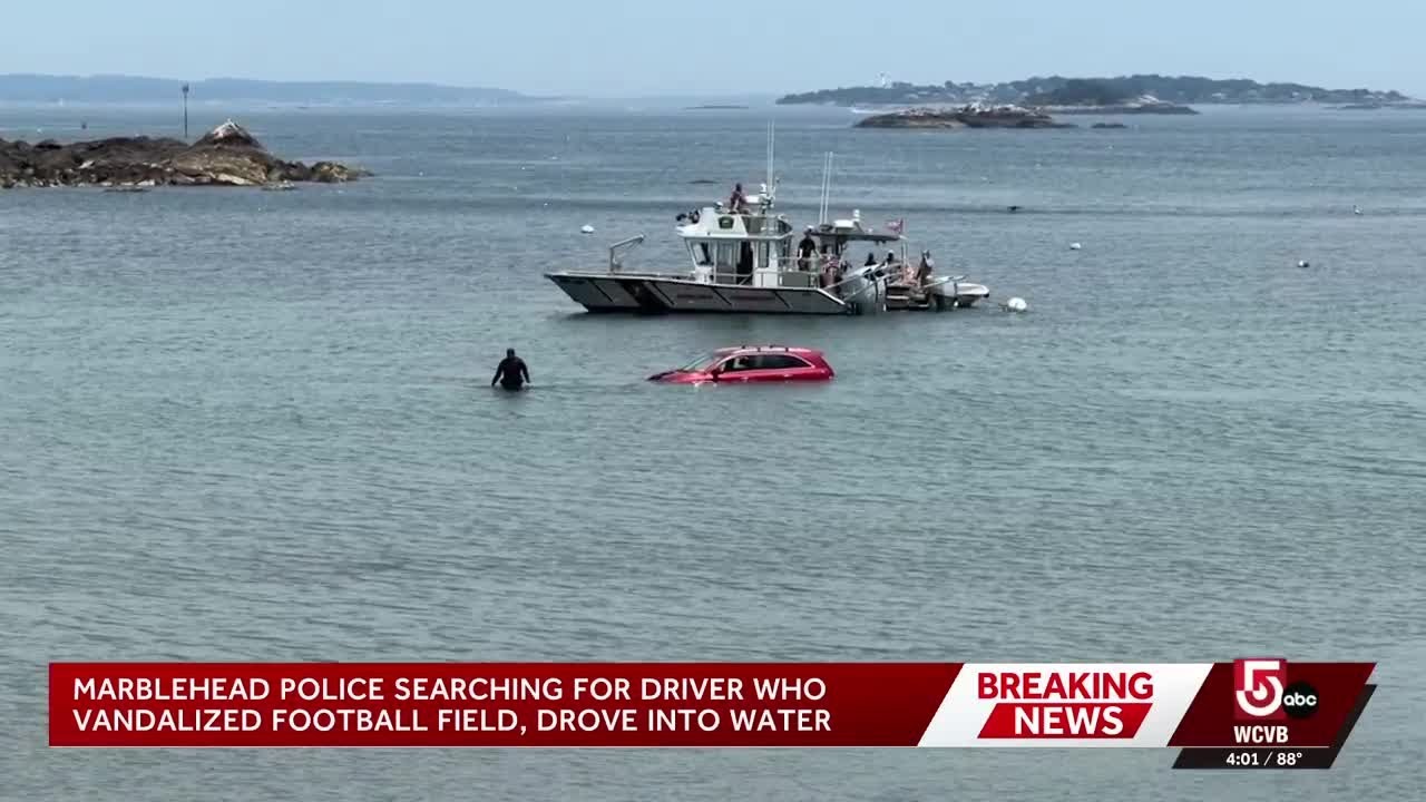 Marblehead police investigate field vandalism, submerged car