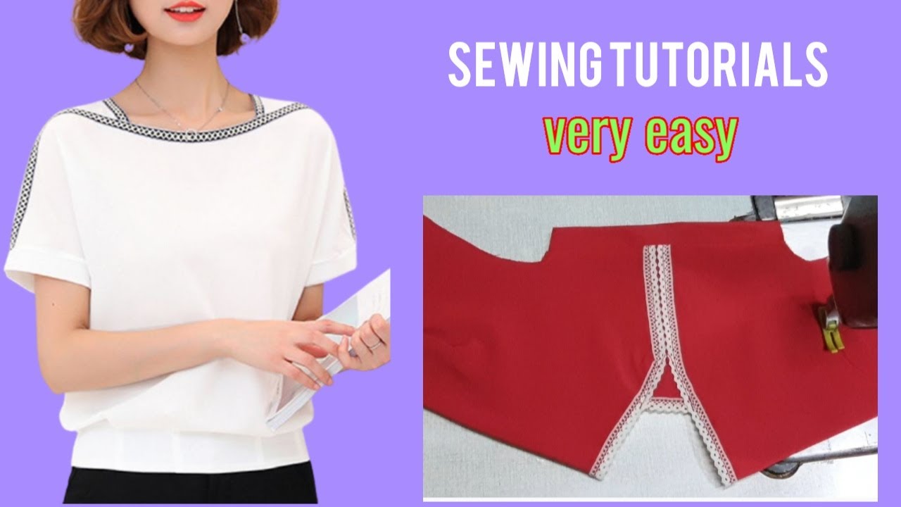 Hướng dẫn cắt may áo vai liền cổ viền ren đẹp |design shirts |lena Sewing |