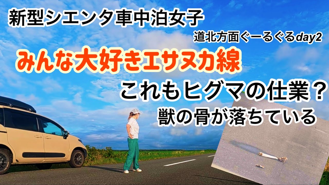 新型シエンタ車中泊女子❤︎エサヌカ線とヒグマの痕跡におびえた一人旅