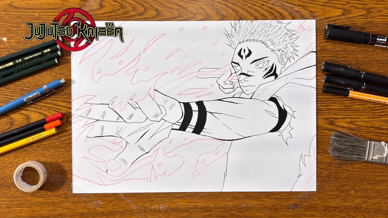 Drawing sukuna esboço e Line art completo