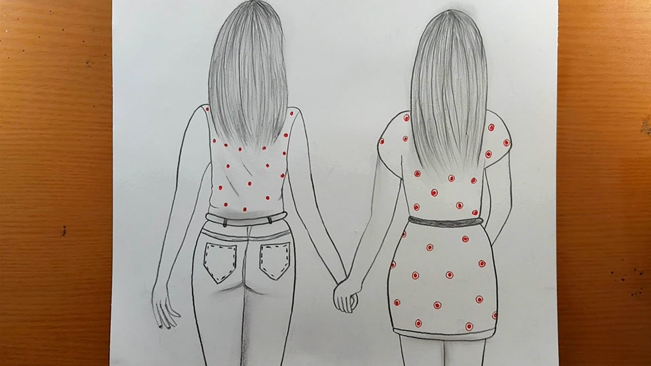 Como desenhar 2 melhores amigos | Tutorial de desenho a lápis | desenhe 2 garotas fofas e fáceis