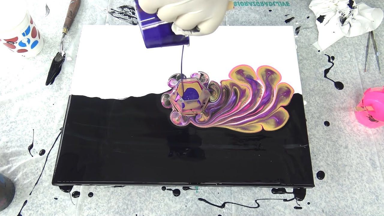 (502) Flower shaped OPEN CUP technique ~ Colour split acrylic pour ~ Traveling open cup pour