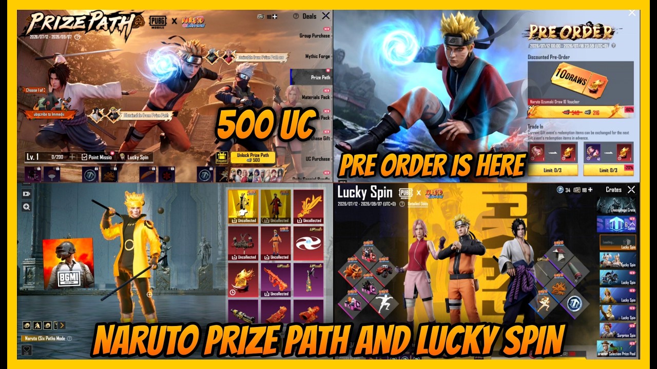 🔥PRE ORDER IS HERE l NARUTO PRIZE PATH IN 500 UC l 4.5 UPDATE RELEASE DATE IN BGMI
