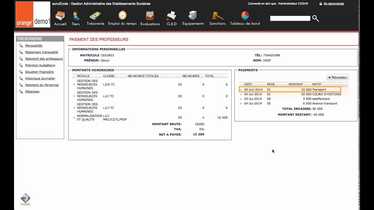SunuEcole Gestion de la trésorerie
