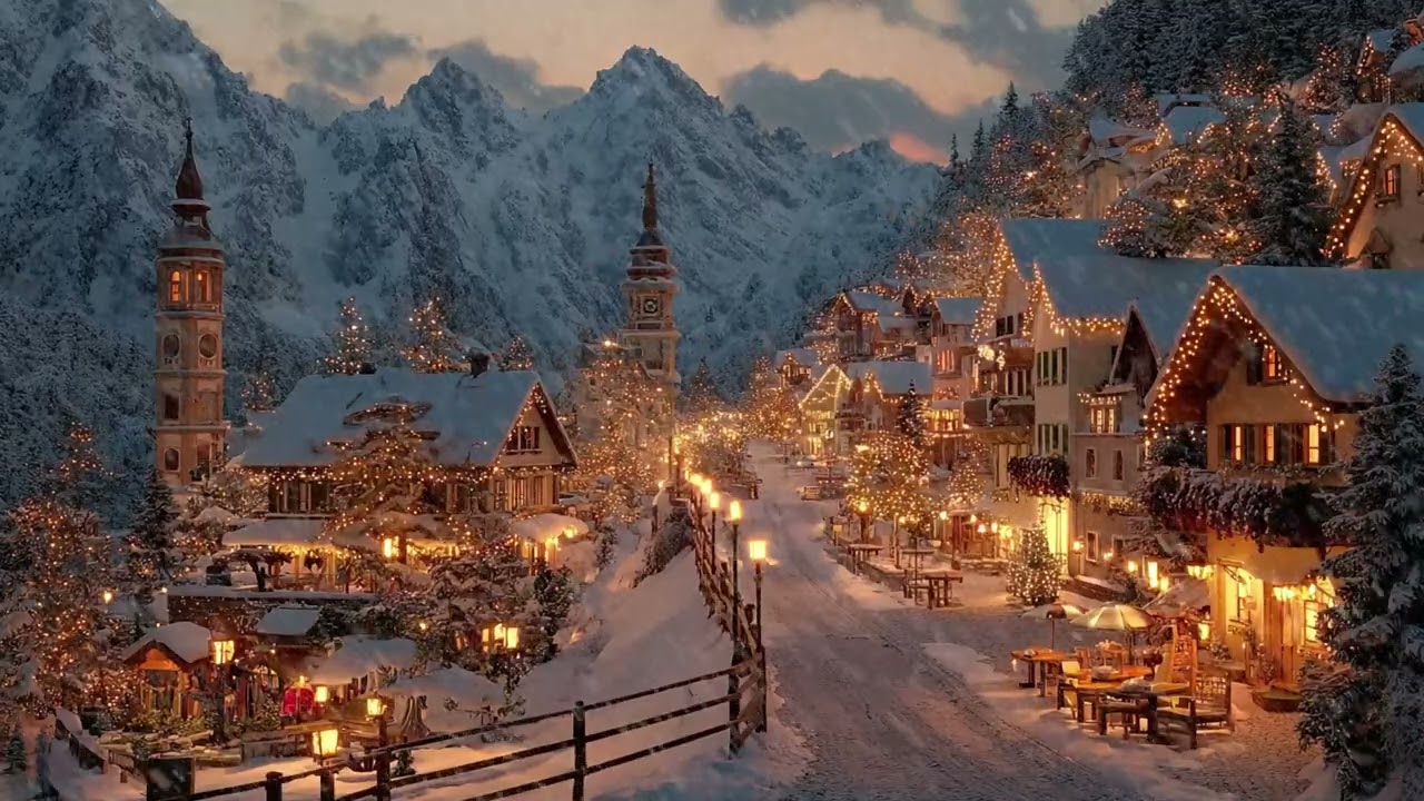 🎄🎷 Jazz Under Falling Snow | Cozy Outdoor Café for 3 Hours | Calm the Mind Meditation Focus Relax