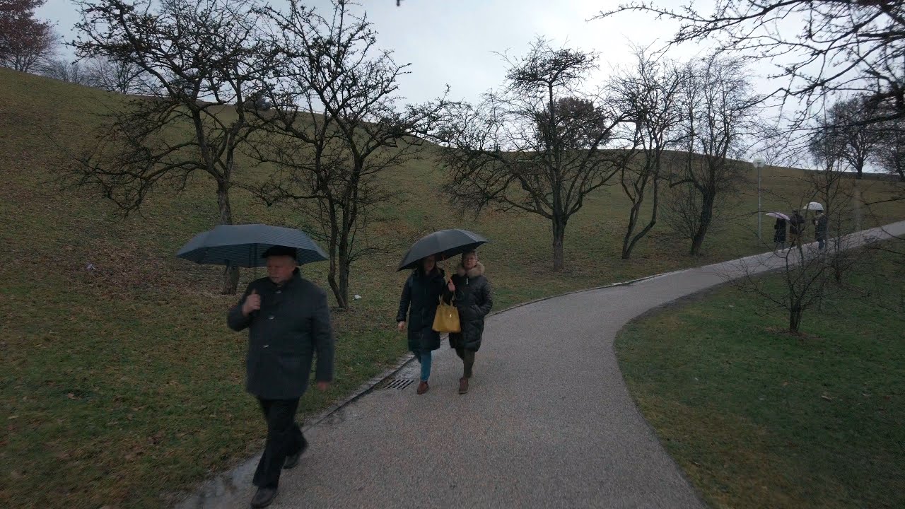 Walking in the Rain, Munich Olympic Park, Rain and City sound