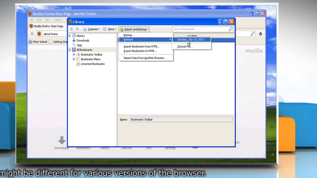 Mozilla&reg; Firefox: How to back up and restore bookmarks in Windows&reg; XP