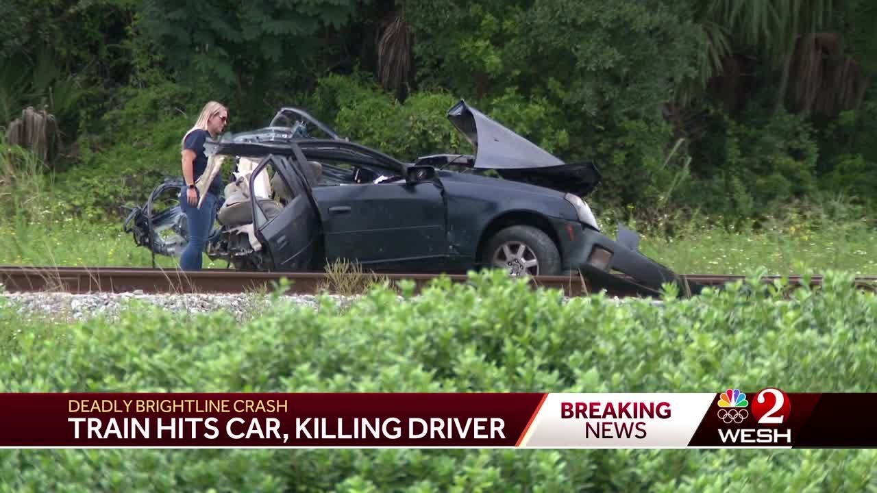 Car split in half, driver killed in crash involving Brightline train in Central Florida