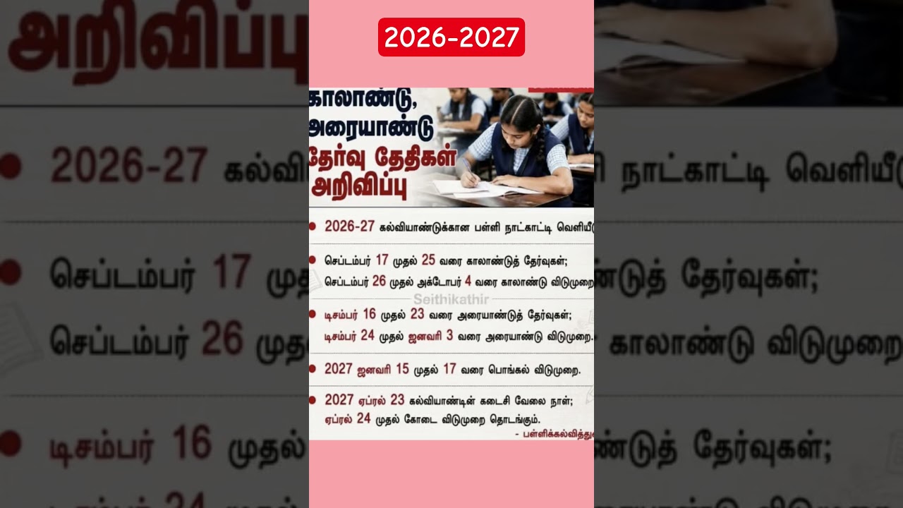 half yearly, quarterly and Annual exam dates of 2026-2027 Academic year