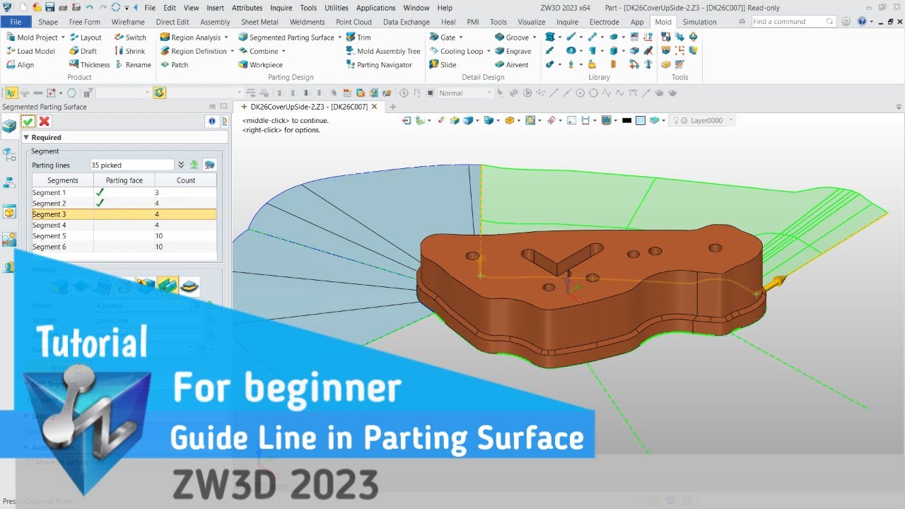 ZW3D - Tutorial - Guide Line in Parting Surface