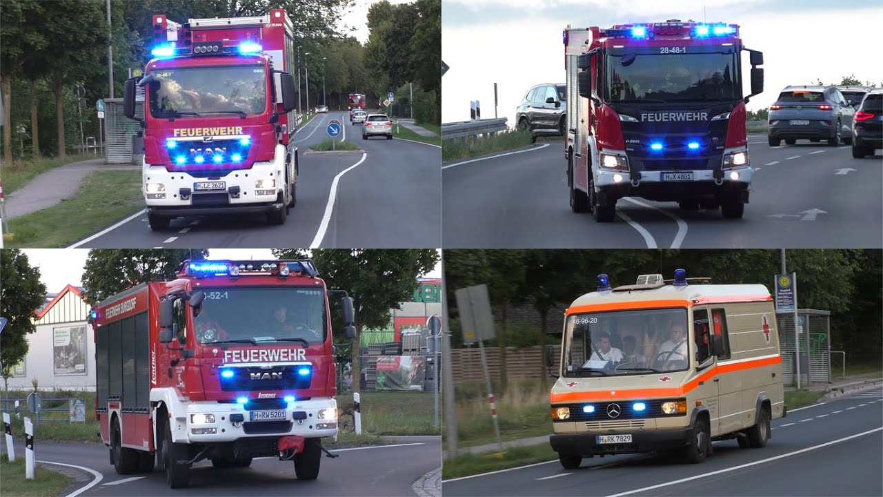 [Gefahrgutaustritt in Baumarkt] Einsatzfahrten von Feuerwehr und DRK zur Großübung in Burgdorf