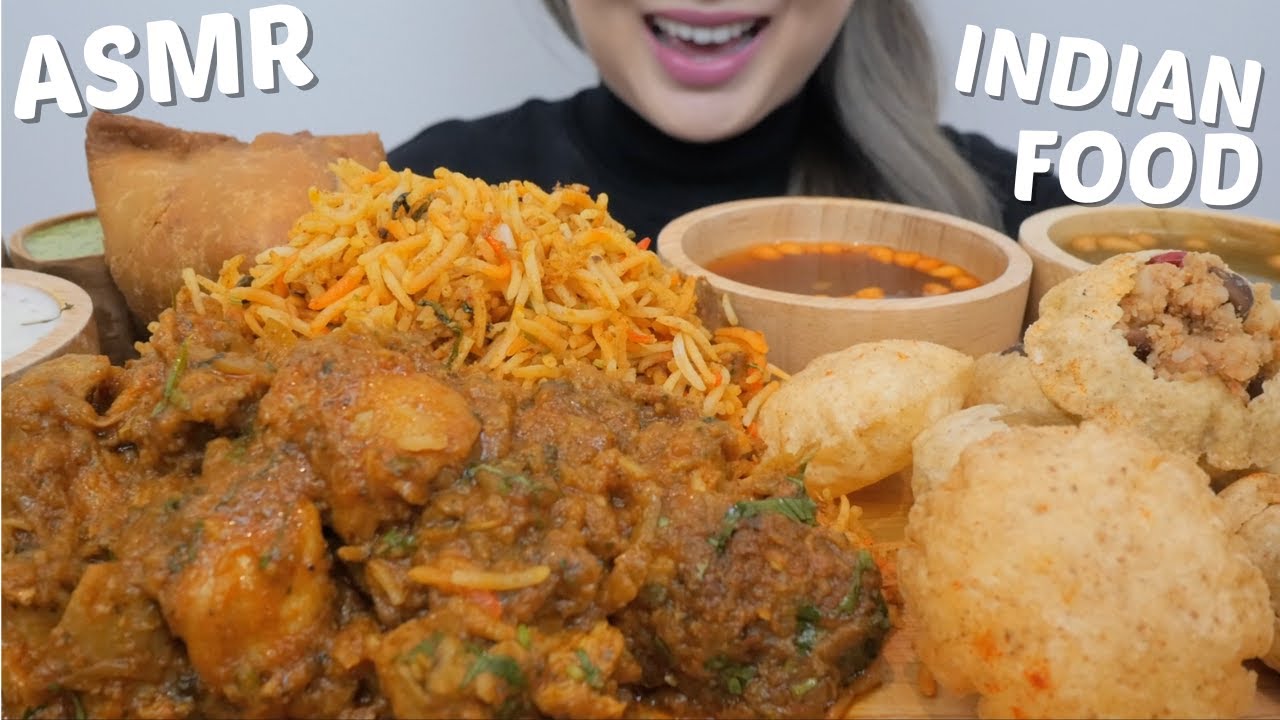 INDIAN FOOD *Bhuna Chicken Masala with Chicken Biryani and Samosa and Golgappa ASMR NO TALKING | N.E