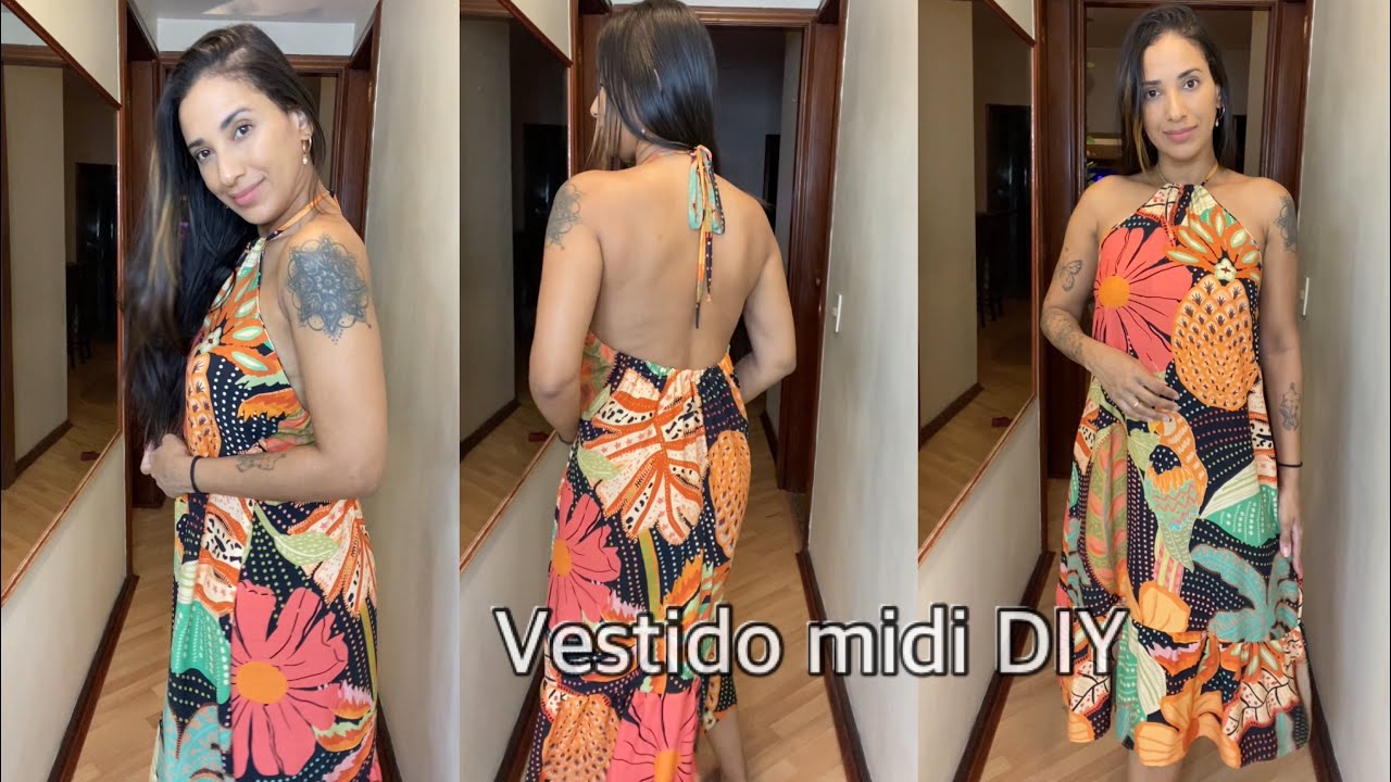 Vestido Mídi solto, frente única. DIY Corte fácil!