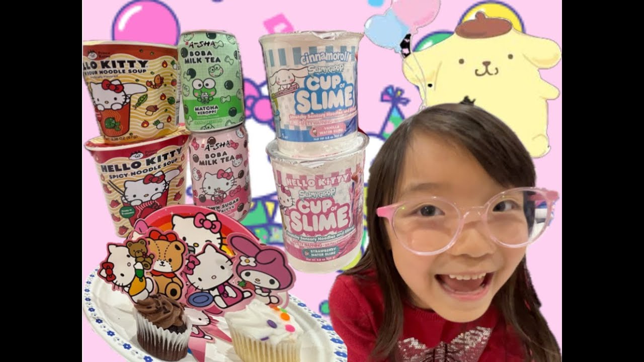 Pretend Play Sanrio Hello Kitty Cafe, Happy Birthday Pompompurin, Playing with Slime