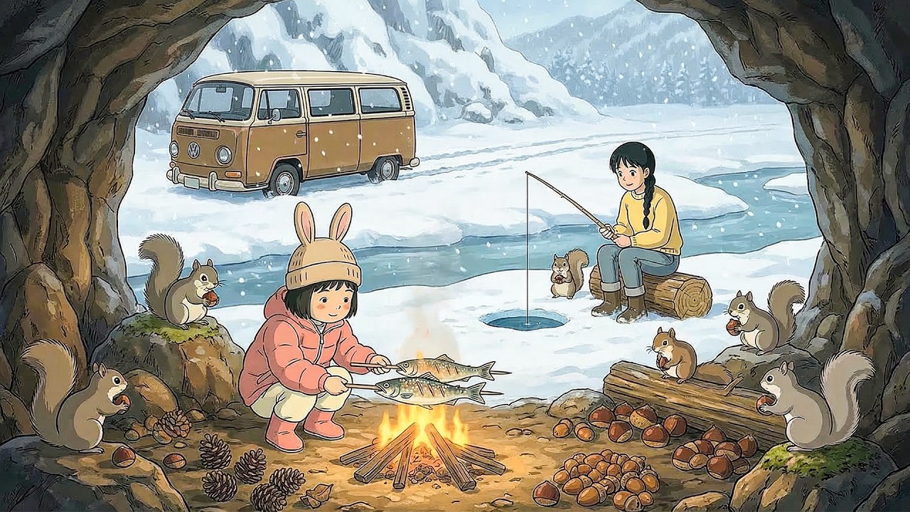 Leaving City in Snow ❄️ Cave Survival with Squirrels, Cooking & Going Home to Grandma | Ghibli-Style