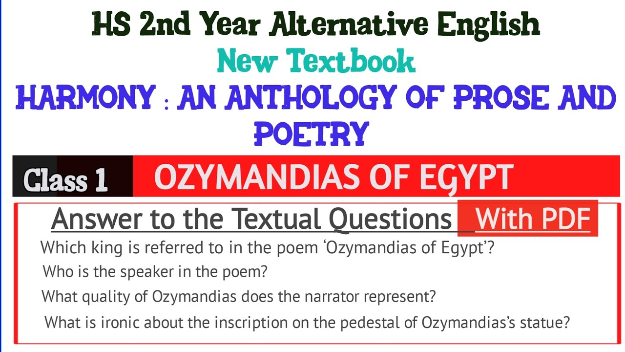 Ozymandias of Egypt Questions and Answers | Class 1 | Alte. English | Class 12 | #notes #harmony