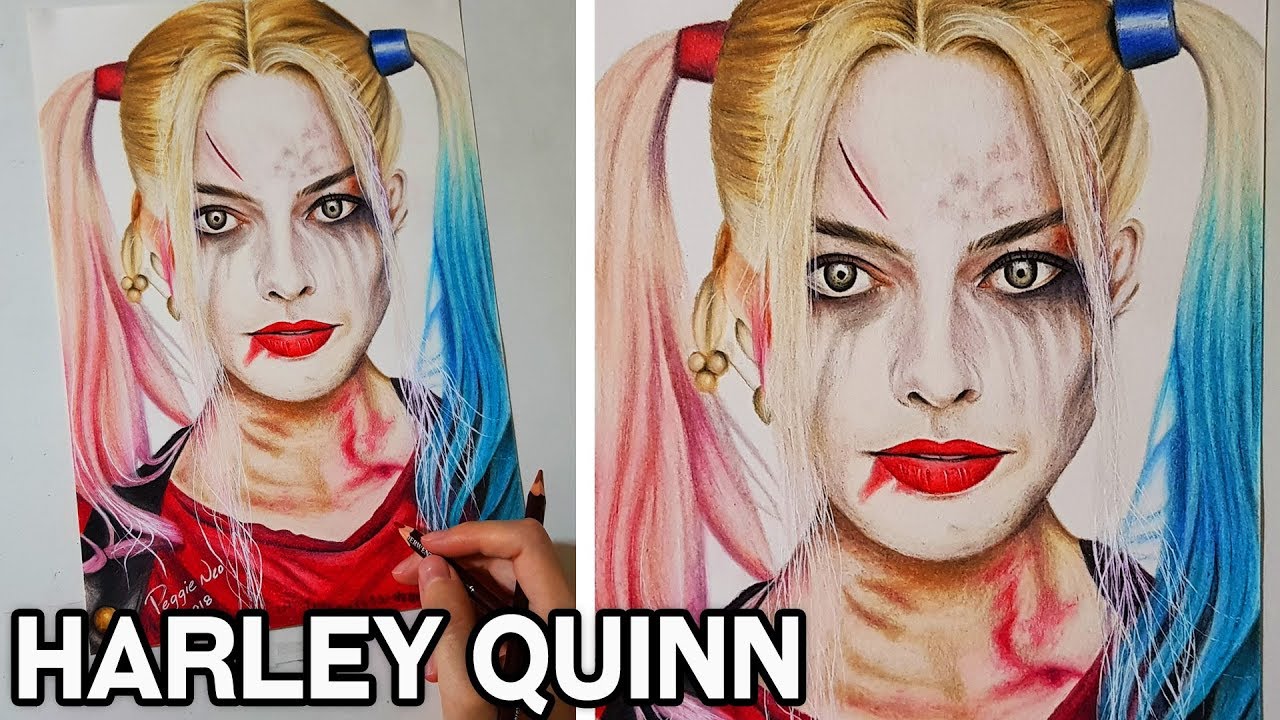 Drawing Harley Quinn - Margot Robbie - Suicide Squad | Colored Pencil Timelapse Speed Drawing