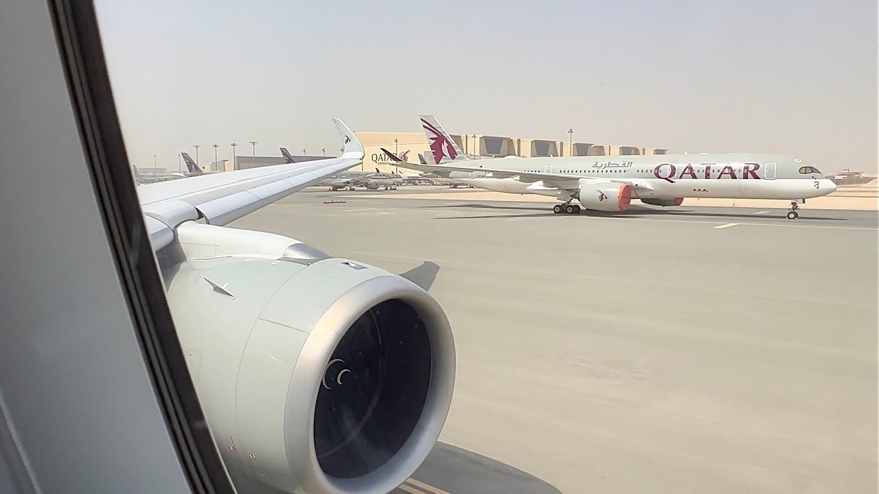 (RR Trent GROWL) Qatar Airways A350-900 Pushback, Taxi, and Takeoff from Doha Hamad Intl. Airport