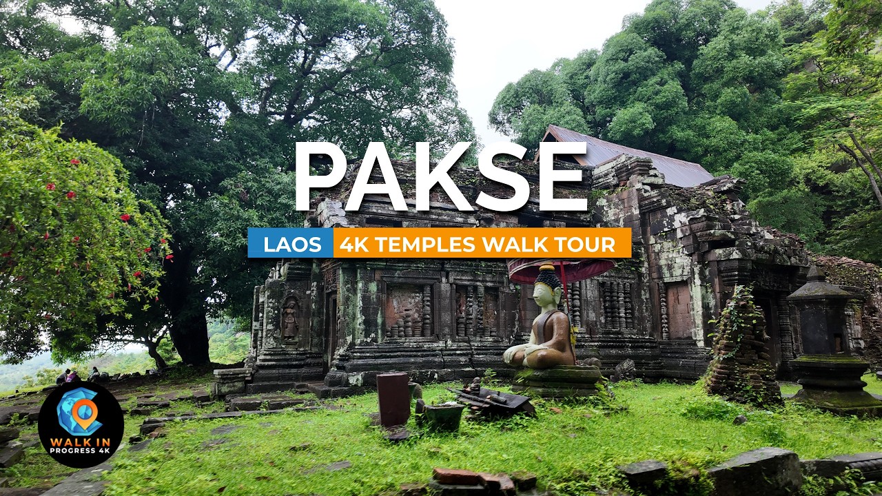 PAKSE, Laos 🇱🇦 Walking Through Ancient Temples, Ruins & Sacred Statues | 4K Asia Walk Tour