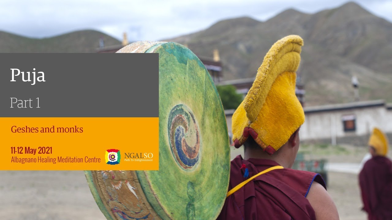 Puja, four mandalas of Tara Cittamani with ven. geshes and monks
