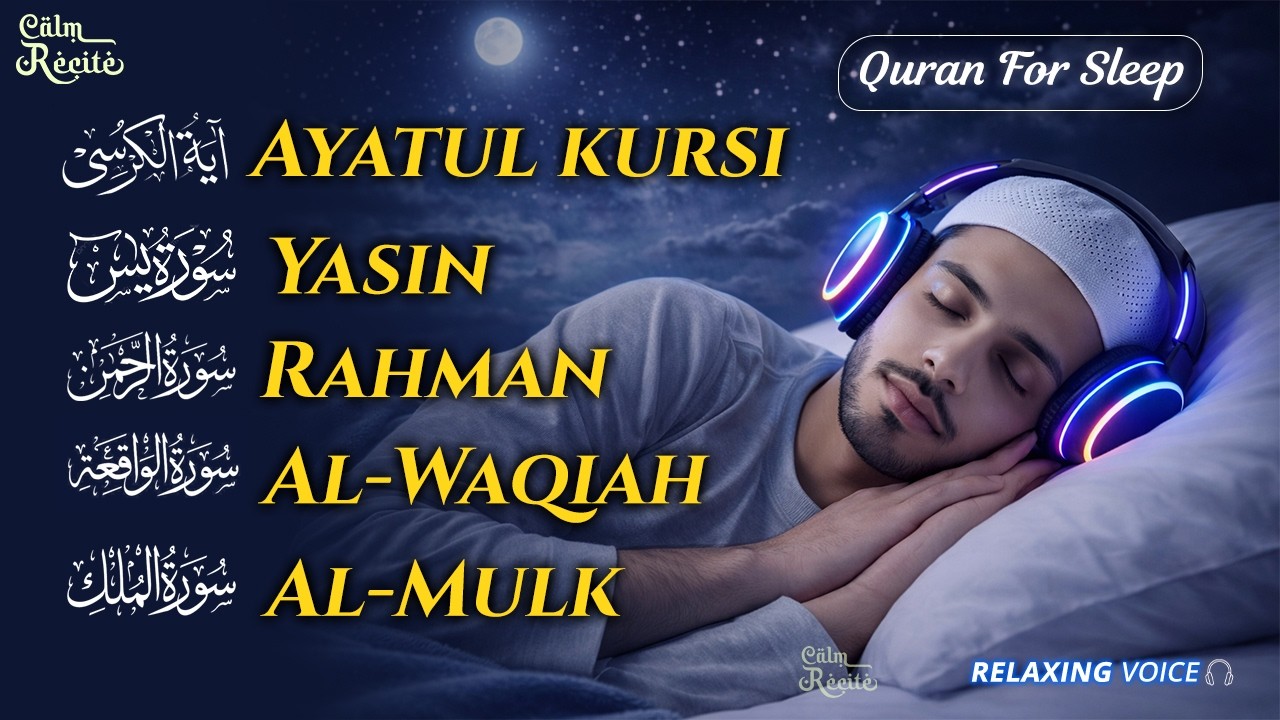 Relaxing Quran Recitation for Deep Sleep | Surah Fatiha, Ayatul Kursi, Rahman, Mulk, Yasin, Waqiah