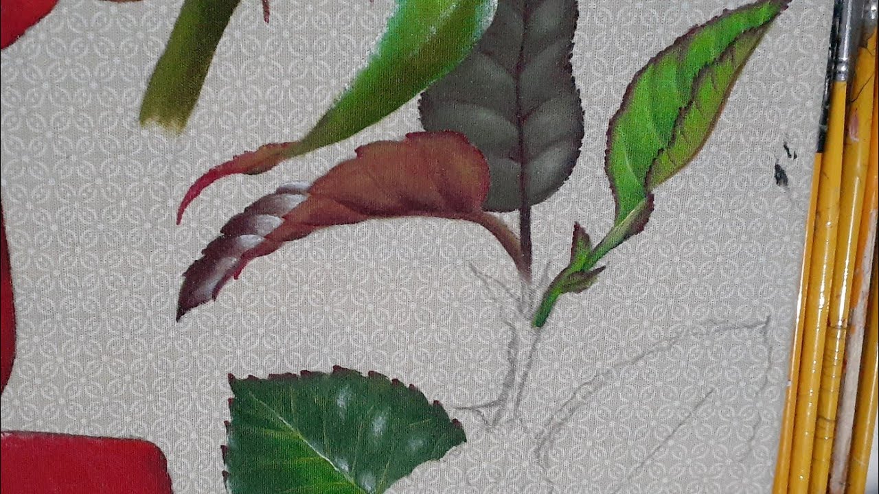 Pintura de folhas de rosa.