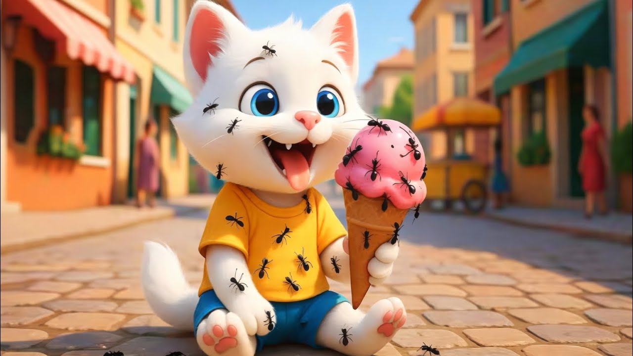 A cute kitten and the lce Cream 🍦🐛