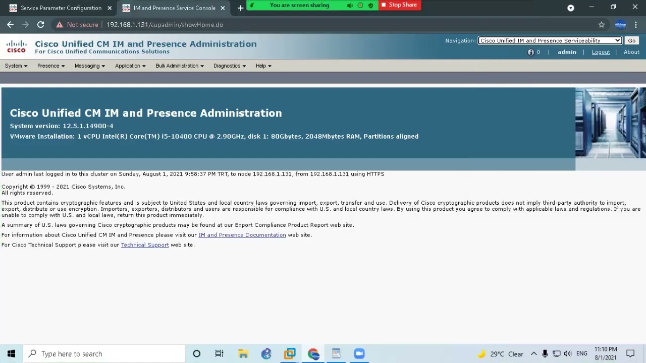 Интеграция CUCM и IMP на IMP — Cisco IM и Presence