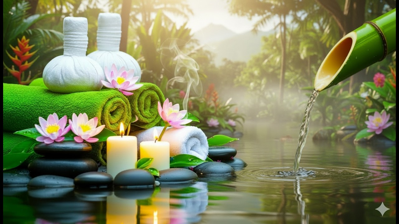 Soothing Spa Piano Music 🌿 Relaxing Sleep Music & Nature Sounds, Bamboo Fountain Calm Deep Relaxatio