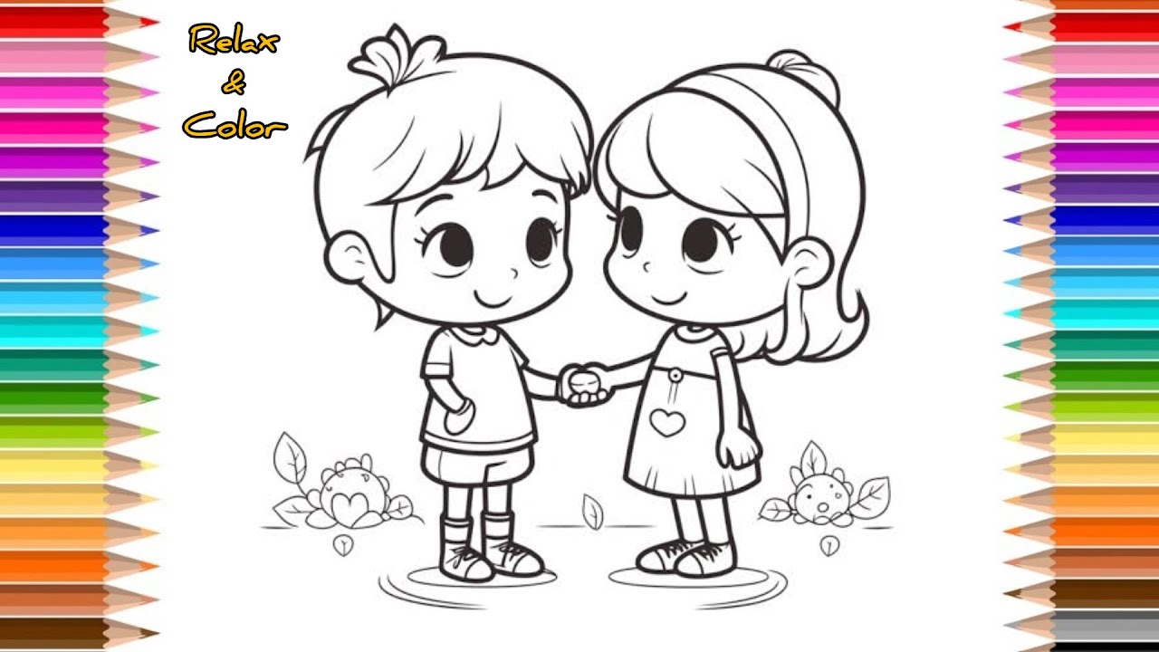 Relax & Color | Cute Friendship Coloring Page 🤍 | Simple & Relaxing Coloring
