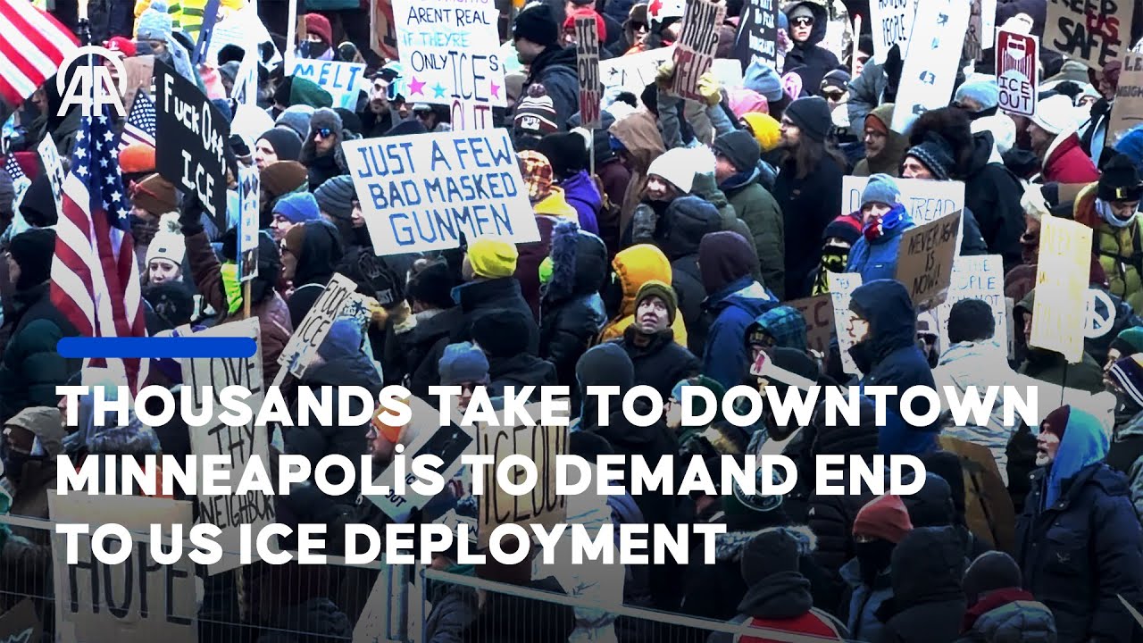 Thousands take to downtown Minneapolis to demand end to US ICE deployment