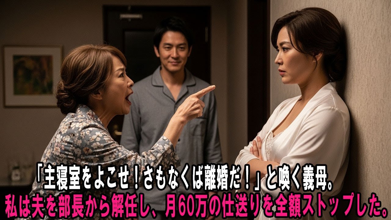 「主寝室をよこせ！さもなくば離婚だ！」と喚く義母。私は夫を部長から解任し、月60万の仕送りを全額ストップした。その翌日…