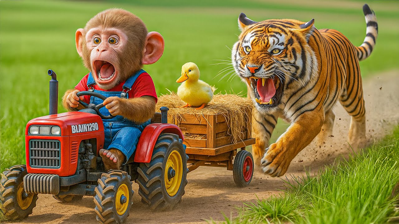 Monkey Bon Bon Saves Ducklings from Fierce Tiger! 🐵🚜🦆🐯 Epic Farm Rescue Adventure ❤️